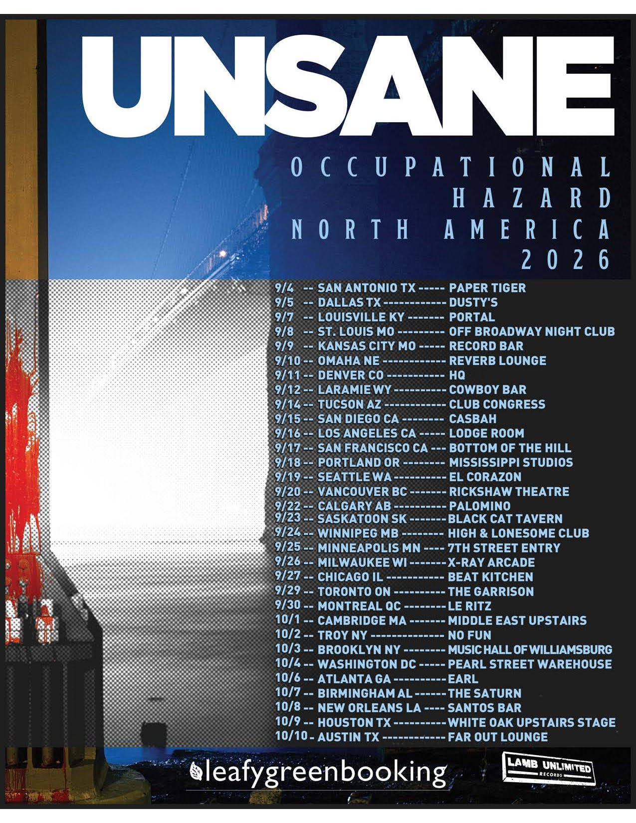 Unsane Occupational Hazard Tour Poster 2026